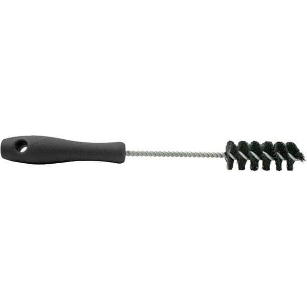 Brush Research Mfg. - 0.4" Diam Helical Nylon Tube Brush - Single Spiral, 0.005" Filament Diam, 2-1/2" Brush Length, 10-1/2" OAL, 0.168" Diam Plastic Handle Shank - Eagle Tool & Supply