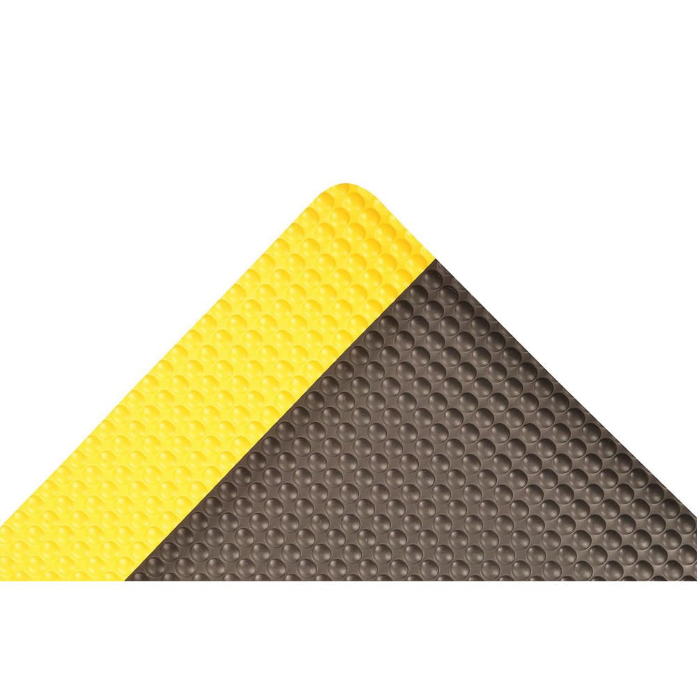 Anti-Fatigue Mat: 900.0000″ Length, 24.0000″ Wide, 1/2″ Thick, Vinyl, Beveled Edge, Heavy Duty Bubbled, Black & Yellow, Dry