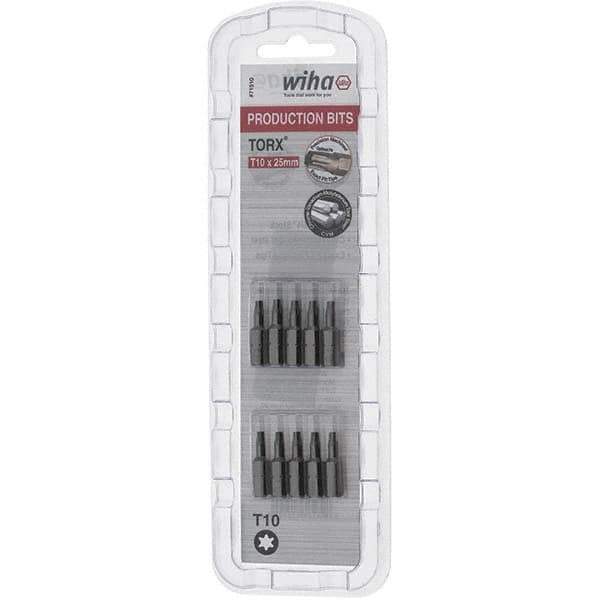 Wiha - 1/4" Drive T10 Torx Screwdriver Bit - 1" OAL, Insert Bit - Eagle Tool & Supply