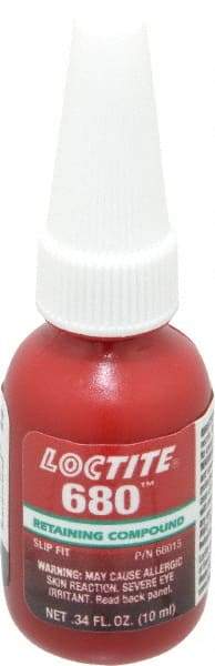 Loctite - 10 mL Bottle, Green, High Strength Liquid Retaining Compound - Series 680, 24 hr Full Cure Time, Heat Removal - Eagle Tool & Supply