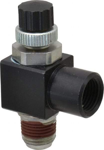 ARO/Ingersoll-Rand - 1/8" Male NPT x 1/8" Female NPT Right Angle Flow Control Valve - 0 to 150 psi & Brass Material - Eagle Tool & Supply