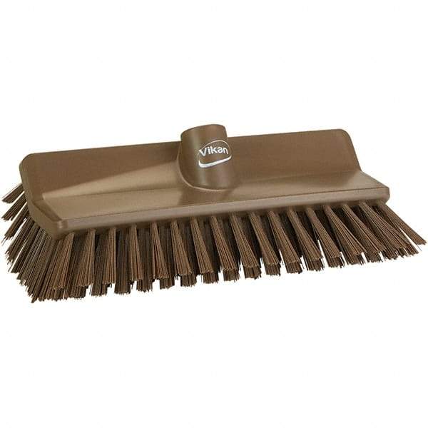Vikan - 1-1/2" Bristle Length, Polyester Cleaning & Finishing Brush - 9-5/8" Long x 5" Wide Head, 9.6" OAL, Brown, Polypropylene Block - Eagle Tool & Supply