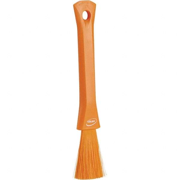 Vikan - 2-1/4" Bristle Length, Polyester Detail Brush - 1-1/4" Long x 0.4" Wide Head, 8.07" OAL, Ergonomic Handle, Orange, Polypropylene Block - Eagle Tool & Supply