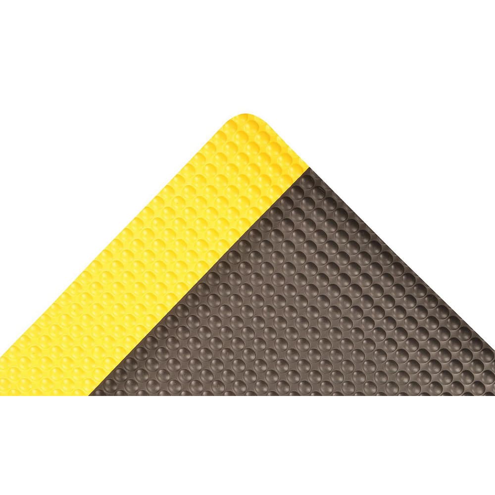 Anti-Fatigue Mat: 900.0000″ Length, 24.0000″ Wide, 1″ Thick, Vinyl, Beveled Edge, Heavy Duty Bubbled, Black & Yellow, Dry