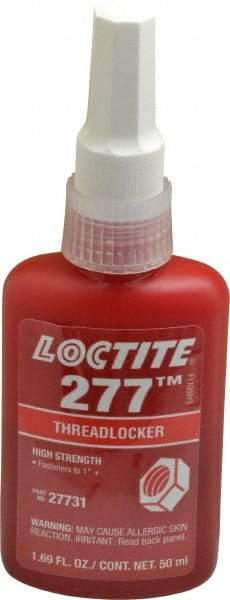 Loctite - 50 mL Bottle, Red, High Strength Liquid Threadlocker - Series 277, 24 hr Full Cure Time, Hand Tool, Heat Removal - Eagle Tool & Supply
