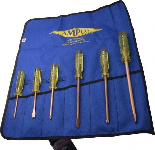 Ampco - 6 Piece Phillips & Slotted Screwdriver Set - Blade Sizes: Width 9/32, 5/16 & 25/64, Bit Sizes: Philips #1 to #3 - Eagle Tool & Supply