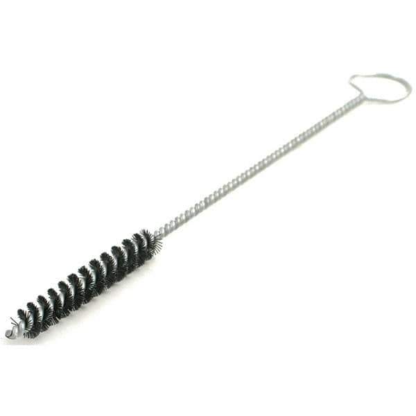 Brush Research Mfg. - 1" Diam Helical Nylon Tube Brush - Single Spiral, 0.017" Filament Diam, 3" Brush Length, 12" OAL, 0.22" Diam Galvanized Steel Shank - Eagle Tool & Supply