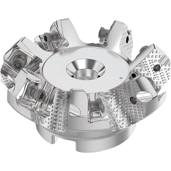 Seco - 2-1/2" Cut Diam, 3/4" Arbor Hole, 0.236" Max Depth of Cut, 48° Indexable Chamfer & Angle Face Mill - 7 Inserts, SN.. Insert, Right Hand Cut, 7 Flutes, Through Coolant, Series R220.54 - Eagle Tool & Supply