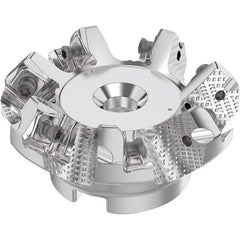 Seco - 2-1/2" Cut Diam, 3/4" Arbor Hole, 0.236" Max Depth of Cut, 48° Indexable Chamfer & Angle Face Mill - 7 Inserts, SN.. Insert, Right Hand Cut, 7 Flutes, Through Coolant, Series R220.54 - Eagle Tool & Supply