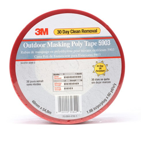 3M Outdoor Masking Poly Tape 5903 Red 48 mm × 54.8 m 7.5 mil Individually Wrapped Conveniently Packaged - Eagle Tool & Supply