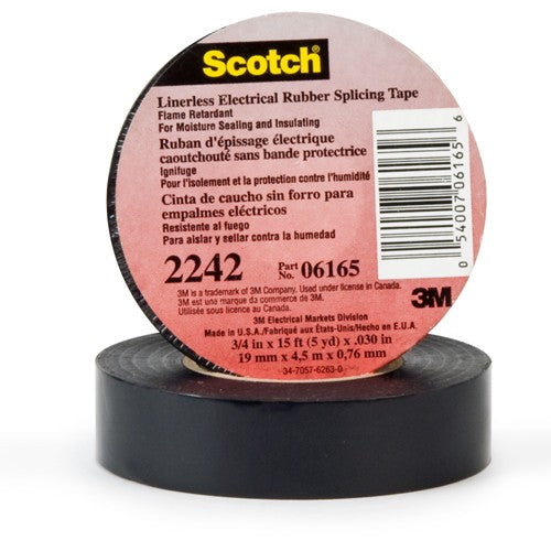 3M Linerless Electrical Rubber Tape 2242 1-1/2″ × 15 ft 1″ core Black - Eagle Tool & Supply