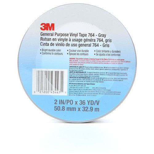 3M General Purpose Vinyl Tape 764 Gray 2″ × 36 yd 5 mil Individually Wrapped Conveniently Packaged - Eagle Tool & Supply