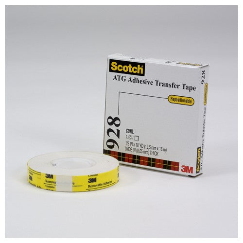 Scotch ATG Repositionable Double Coated Tissue Tape 928 Translucent White 1/2″ × 18 yd 2 mil - Eagle Tool & Supply