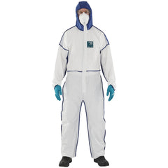 Disposable Coveralls: Size 4X-Large, 0.6781 oz, Microporous Polyethylene Laminate Non-Woven & Polypropylene Non-Woven, 2-Way Zipper with Storm Flap Closure