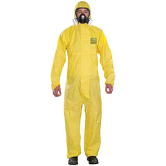 Disposable Coveralls: Size 2X-Large, 0.5216 oz, Polyethylene on Bicomponent & Polypropylene/Polyethylene Non-Woven, 2-Way Zipper with Storm Flap Closure