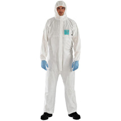 Disposable Coveralls: Size 2X-Large, 0.5382 oz, Microporous Polyethylene Laminate Non-Woven, 2-Way Zipper with Storm Flap Closure