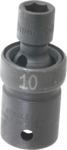 Impact Socket: 1/2" Drive, 10 mm Socket, Hex Drive