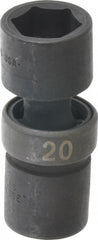 Impact Socket: 1/2" Drive, 20 mm Socket, Hex Drive