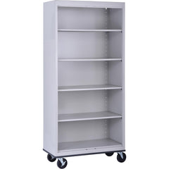 Bookcases; Overall Height: 78 in; Overall Width: 36; Overall Depth: 18; Material: Steel; Color: Dove Gray; Shelf Weight Capacity: 200; Mobility: Yes; Modular: No