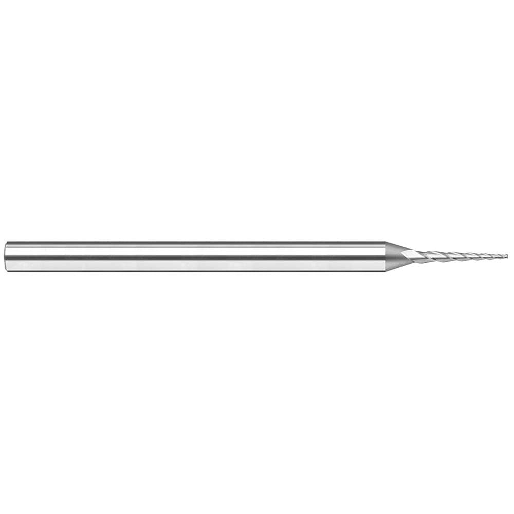 Tapered End Mill: 20 deg Angle per Side, 0.0600" Small Dia, 0.4800" LOC, 3 Flute, Tapered End