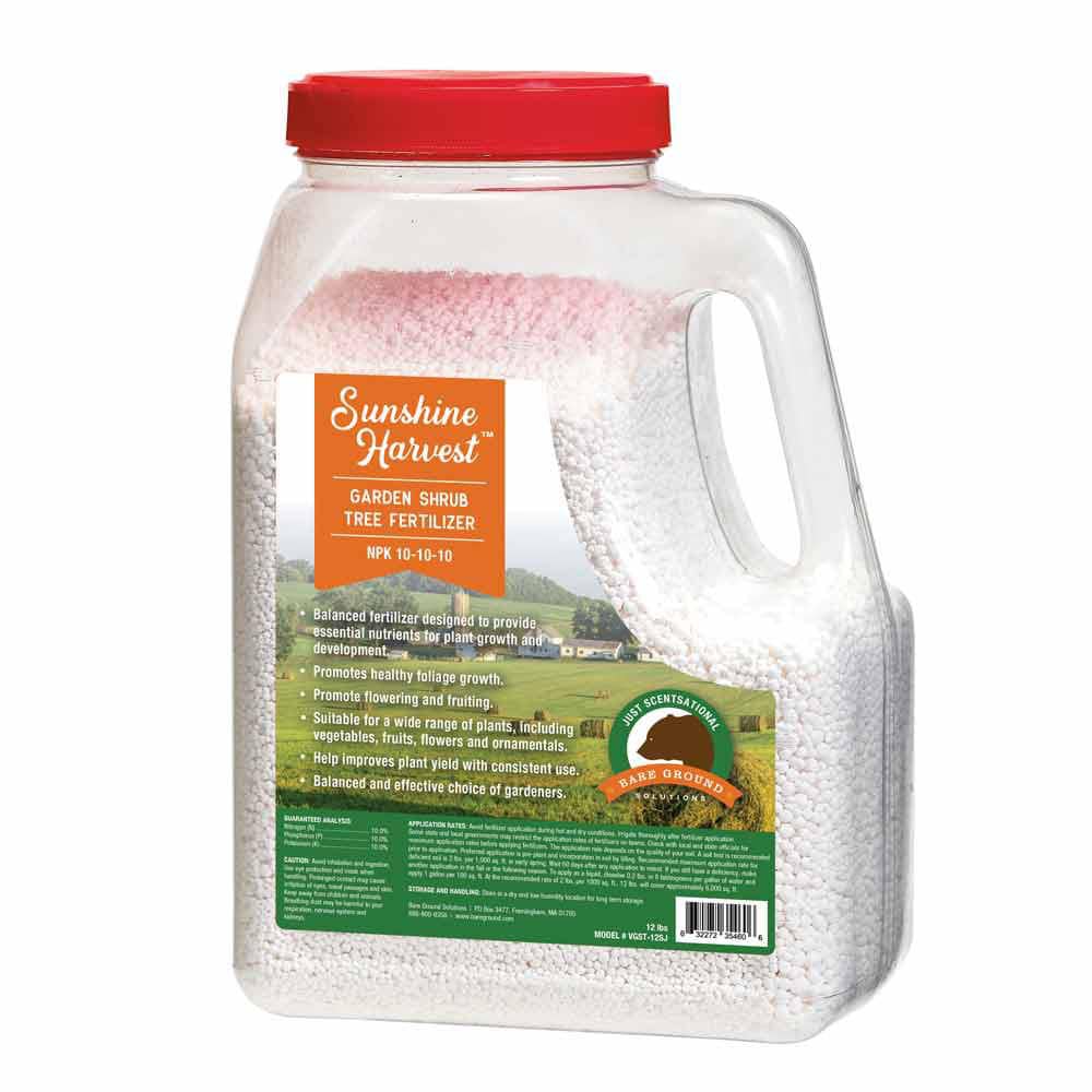 Garden & Pump Sprayer Accessories; Description: Sunshine Harvest NPK 10-10-10 fertilizer 12lb shaker jug; Form: Granules; Container Size (Lb.): 12; For Use With: Spreader; Chemical Safe: Yes; Type: Fertilizer