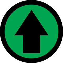 Adhesive Backed Floor Signs; Message Type: Traffic Control; Message/Graphic: Graphic Only; Message or Graphic: Graphic Only; Legend: Arrow Graphic; Material: Vinyl; Legend Color: Black; Color: Black, Green; Shape: Circle