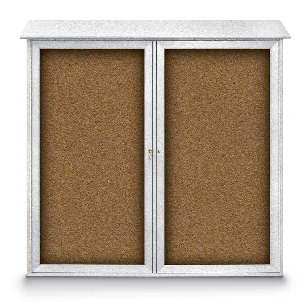 Enclosed Bulletin Board: 48" Wide, 48" High, Cork, Tan