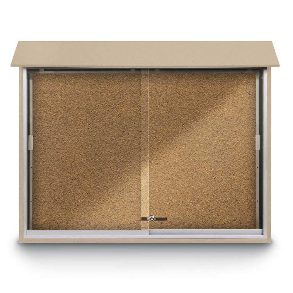 Enclosed Bulletin Board: 45" Wide, 36" High, Cork, Tan