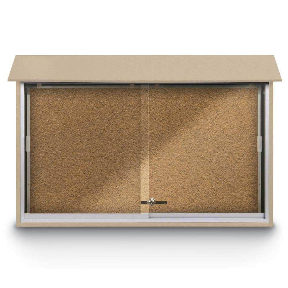 Enclosed Bulletin Board: 45" Wide, 30" High, Cork, Tan