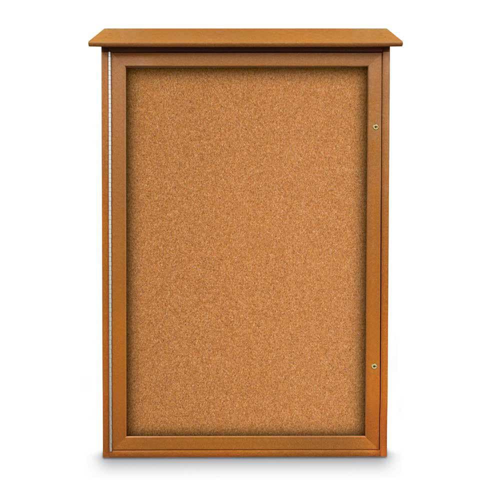 Enclosed Cork Bulletin Board: 48" Wide, 32" High, Cork, Natural Tan