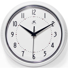 Office Wall Clocks; Clock Type: Dial; Display Type: Analog; Power Source: Battery; Clock Movement Control: Manual; Face Diameter: 7.2500; Face Color: White; Case Color: White; Digit Color: Black