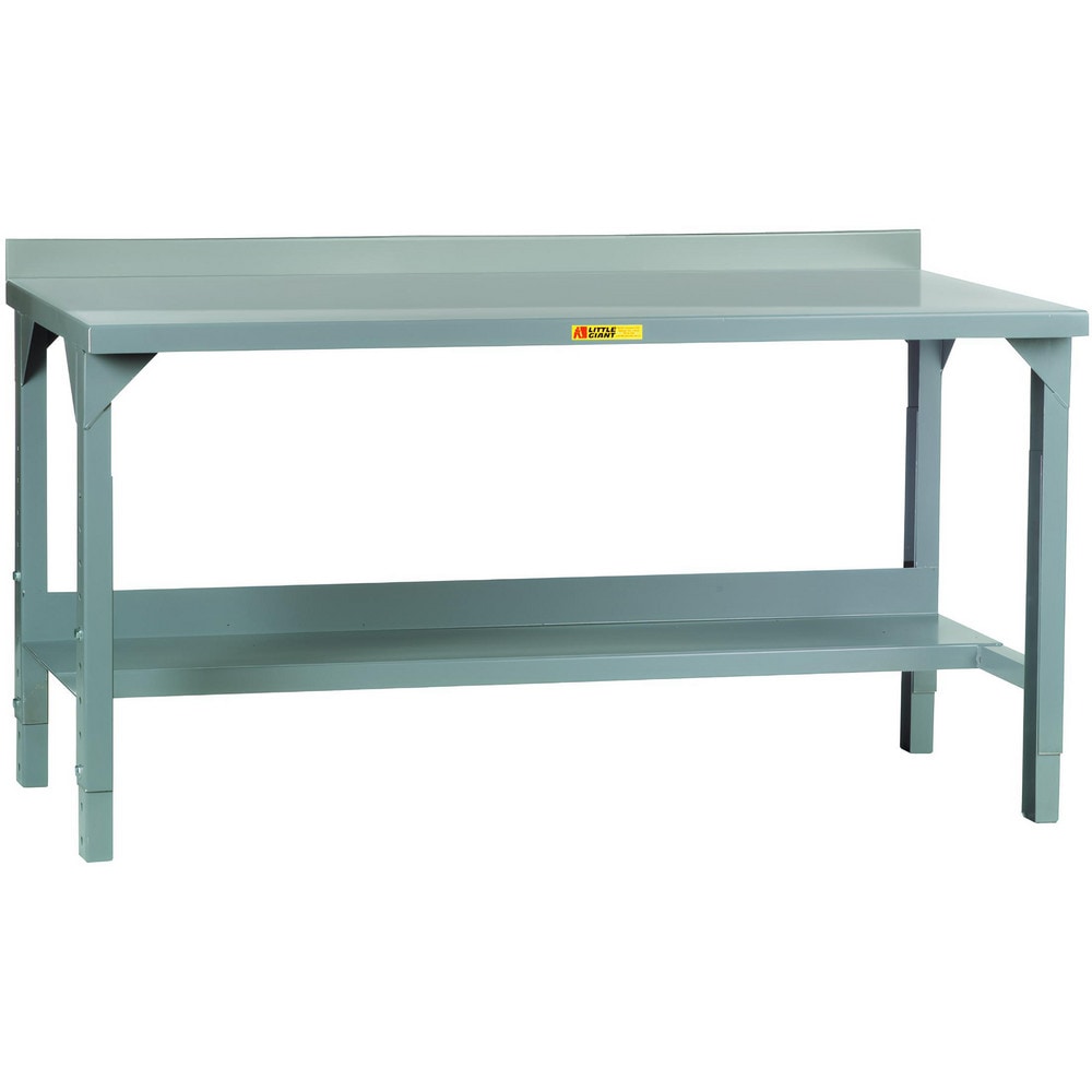 Work Bench: 48" Wide, 27 to 41" High, Powder Coated, 12 Gauge Steel Top, Steel Base, Gray