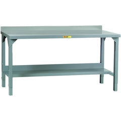 Work Bench: 72" Wide, 27 to 41" High, Powder Coated, 12 Gauge Steel Top, Steel Base, Gray