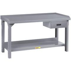 Work Bench: 48" Wide, 27 to 41" High, Powder Coated, 12 Gauge Steel Top, Steel Base, Gray