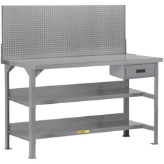 Heavy-Duty Use Workbench: 72" Wide, 30" Deep, 36" High, Powder Coated, Steel Top, Gray