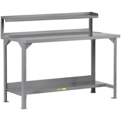 Heavy-Duty Work Bench with Riser: 60" Wide, 49 to 36" High, Powder Coated, 12 Gauge Steel Top, Steel Base, Gray