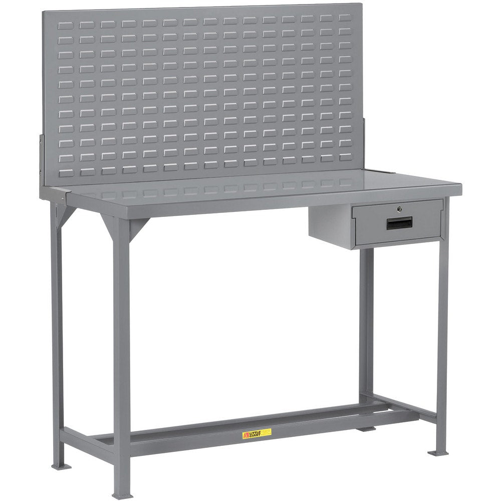 Heavy-Duty Use Workbench: 48" Wide, 24" Deep, 60" High, Powder Coated, Steel Top, Gray