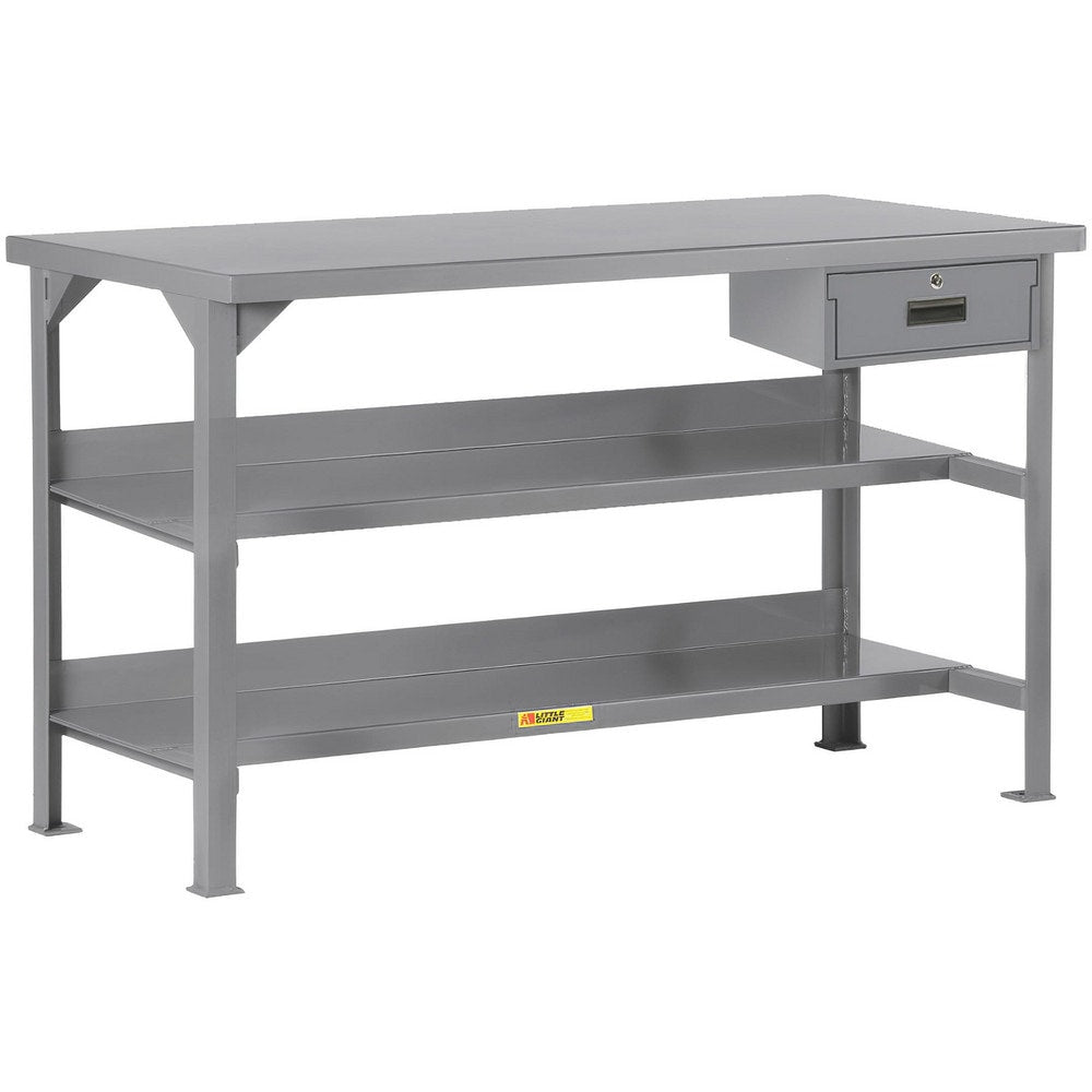 Heavy-Duty Use Workbench: 48" Wide, 30" Deep, 36" High, Powder Coated, Steel Top, Gray