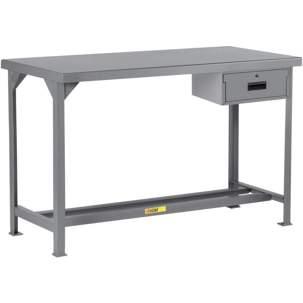 Welded Work Table: 30" Wide, 36" High, Powder Coated, 12 Gauge Steel Top, Steel Base, Gray