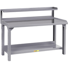 Work Bench: 60" Wide, 24 to 41" High, Powder Coated, 12 Gauge Steel Top, Steel Base, Gray