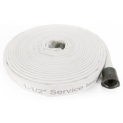 Single Jacket Fire Hose: 1-1/2" ID, 50' Long, Polyester, White