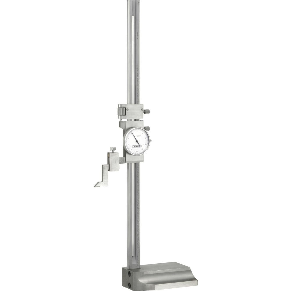 Dial Height Gages; Minimum Measurement: 0; Indicator Measuring Range (Decimal Inch): 0.1 in; Base Length: 4.5000; Base Width: 2.5 in; Material: Steel; Accuracy: 0.002"