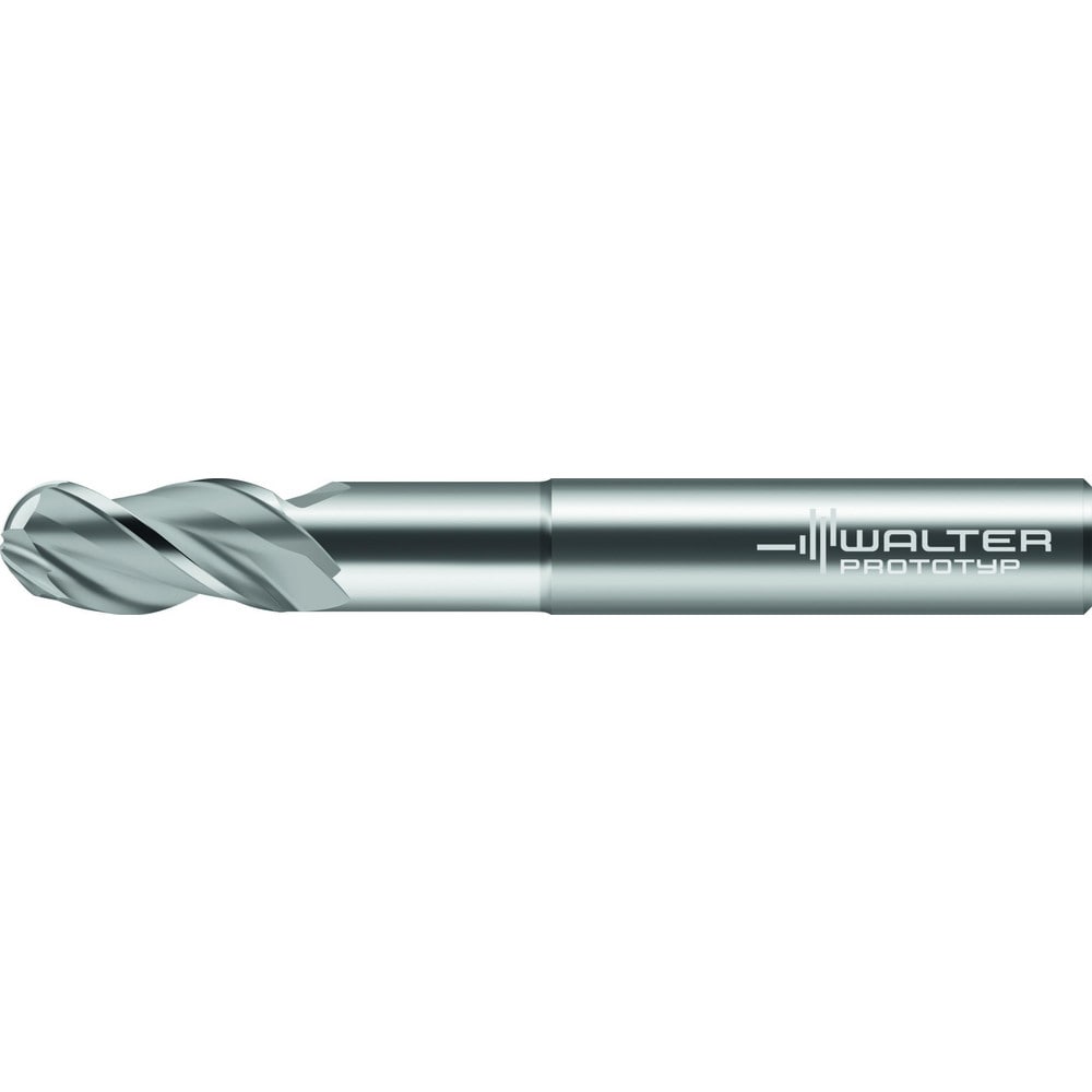 Ball End Mill: 1/4" Dia, 1/2" LOC, 3 Flute, Solid Carbide