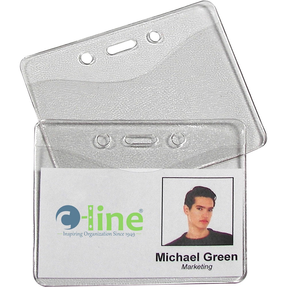 Badge Holders; Attachment Method: Clip-On, Slide-In/Out, Hanging, Cord Mounted; Material: Vinyl; Horizontal/Vertical Holder: Horizontal; Overall Height: 2.375 in; Overall Length: 3.375 in; Color: Clear