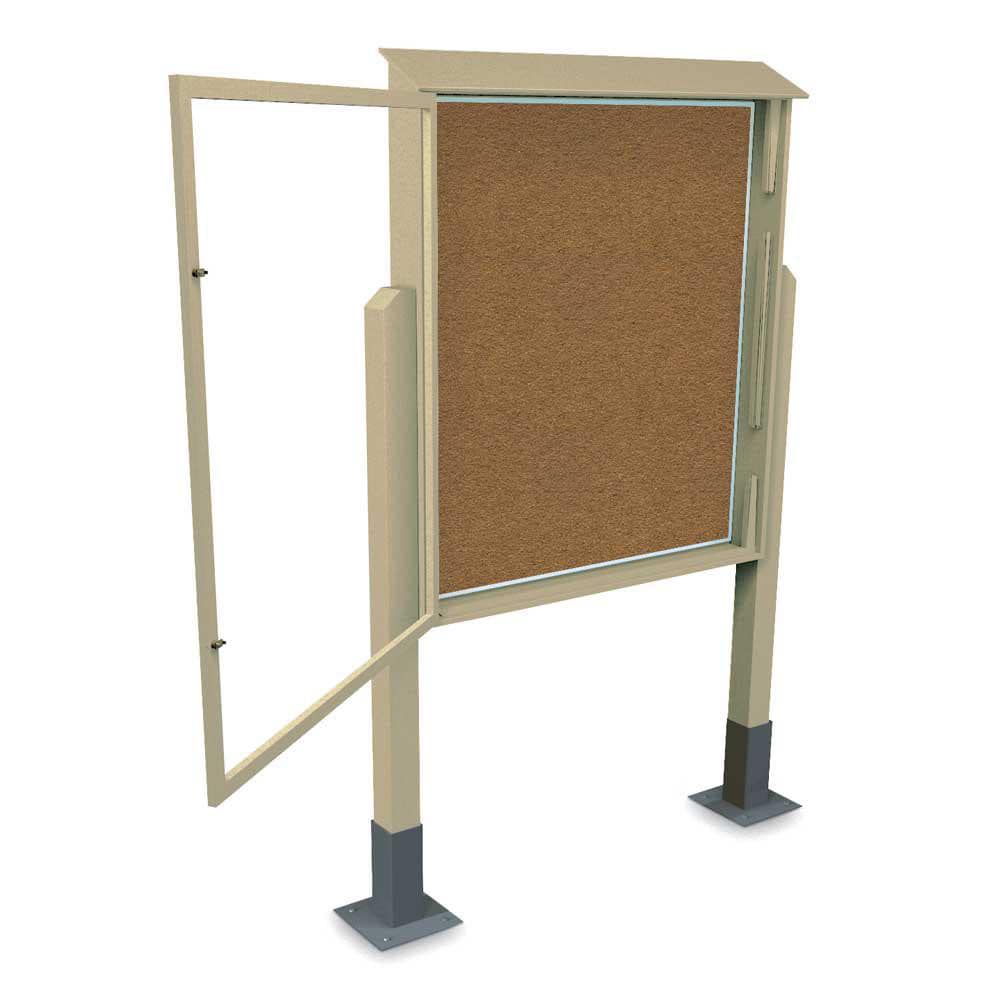 Enclosed Bulletin Board: 48" Wide, 60" High, Cork, Tan