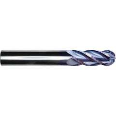 Ball End Mill: 3/8" Dia, 7/8" LOC, 4 Flute, Solid Carbide