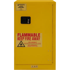 Flammable & Hazardous Storage Cabinets:  16.000 gal Drum, 1.000 Door,  1 Shelf,  Manual Closing,  Safety Yellow