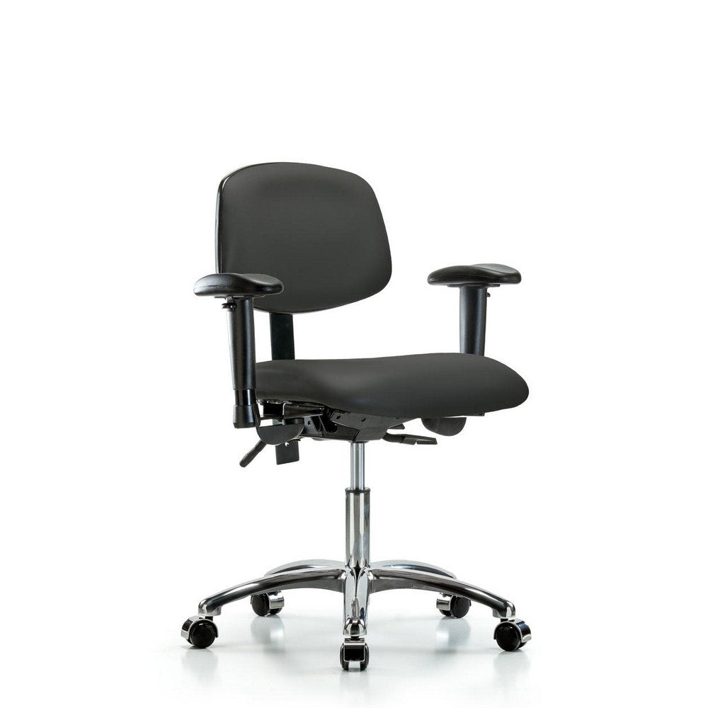 Ergonomic Multifunction Task Chair: Vinyl, 24" Seat Height, Charcoal