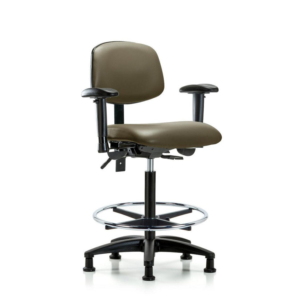 Ergonomic Multifunction Task Chair: Vinyl, 34-1/2" Seat Height, Taupe