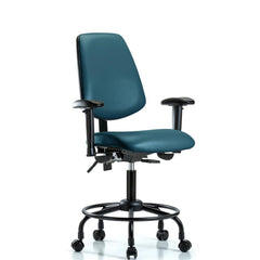 Ergonomic Multifunction Task Chair: Vinyl, 27-3/4" Seat Height, Marine Blue